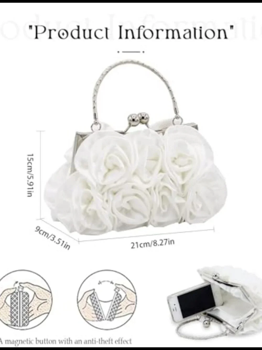Satin Floral Evening Clutch Small Purses Detachable Strap Wedding Party Prom